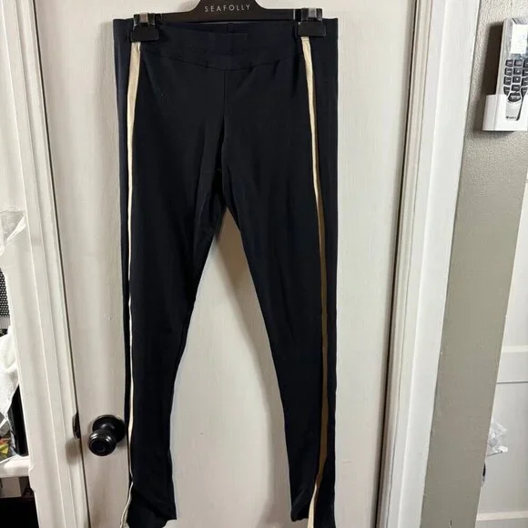 David Lerner Black Lambskin Leather Side Stripe Leggings.  Size L - Picture 3 of 8